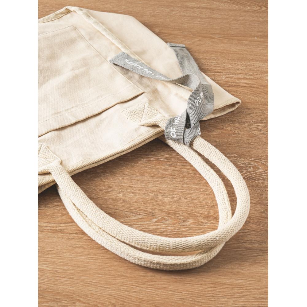 Daiso Embroidered Point Cotton Shoulder Bag  Ivory 