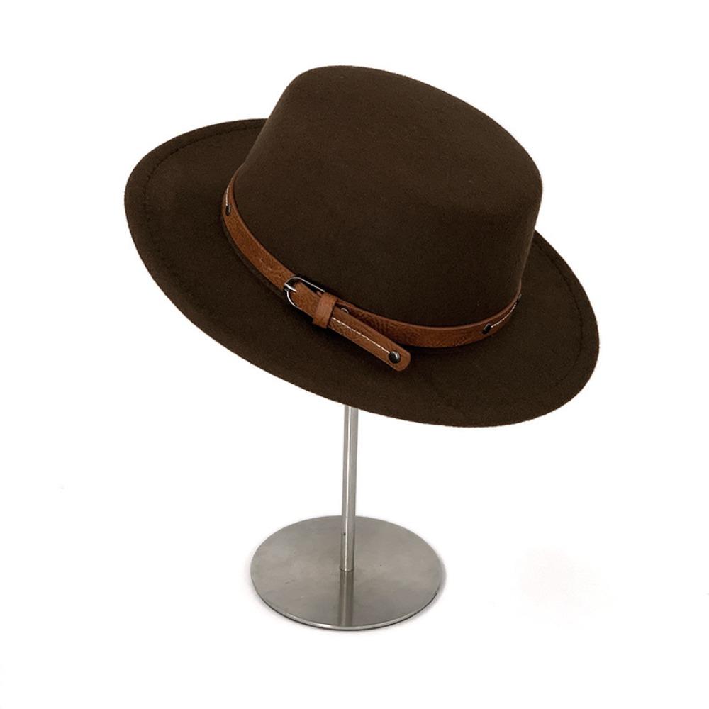 

Elegant Felt Hat British Style Women Jazz Hat Vintage Woolen Flat Top Hat Autumn