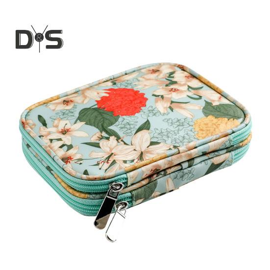 

Сумка для хранения вязаных крючком вещей, два отделения, сетчатые карманы, резинки, цветочный принт, портативный чехол для вязания крючком для путешествий и вязания зелёный