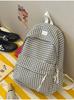 Schultasche: Off-White karierte Textur weiche Oberfläche Studentenrucksack, weicher und künstlerischer Stil, für Campus-Mädchen, tägliches Einkaufen Mini-Rucksack