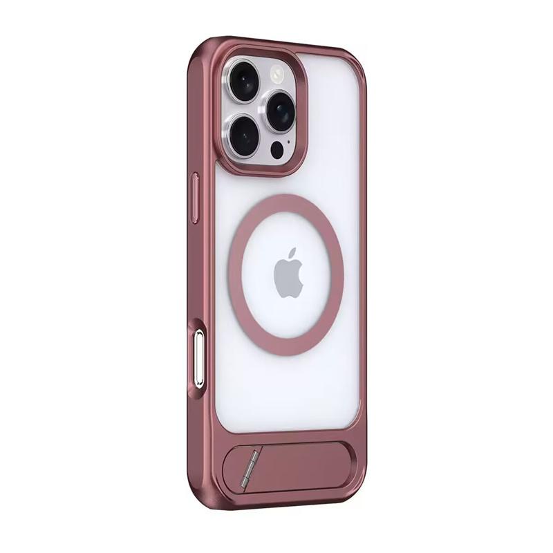 Luxury Metal Stand Clear Magnetic Phone Case For iPhone 16E 11 12 13 14 15 16 Pro Max Plus Bracket Shockproof Protector Cover