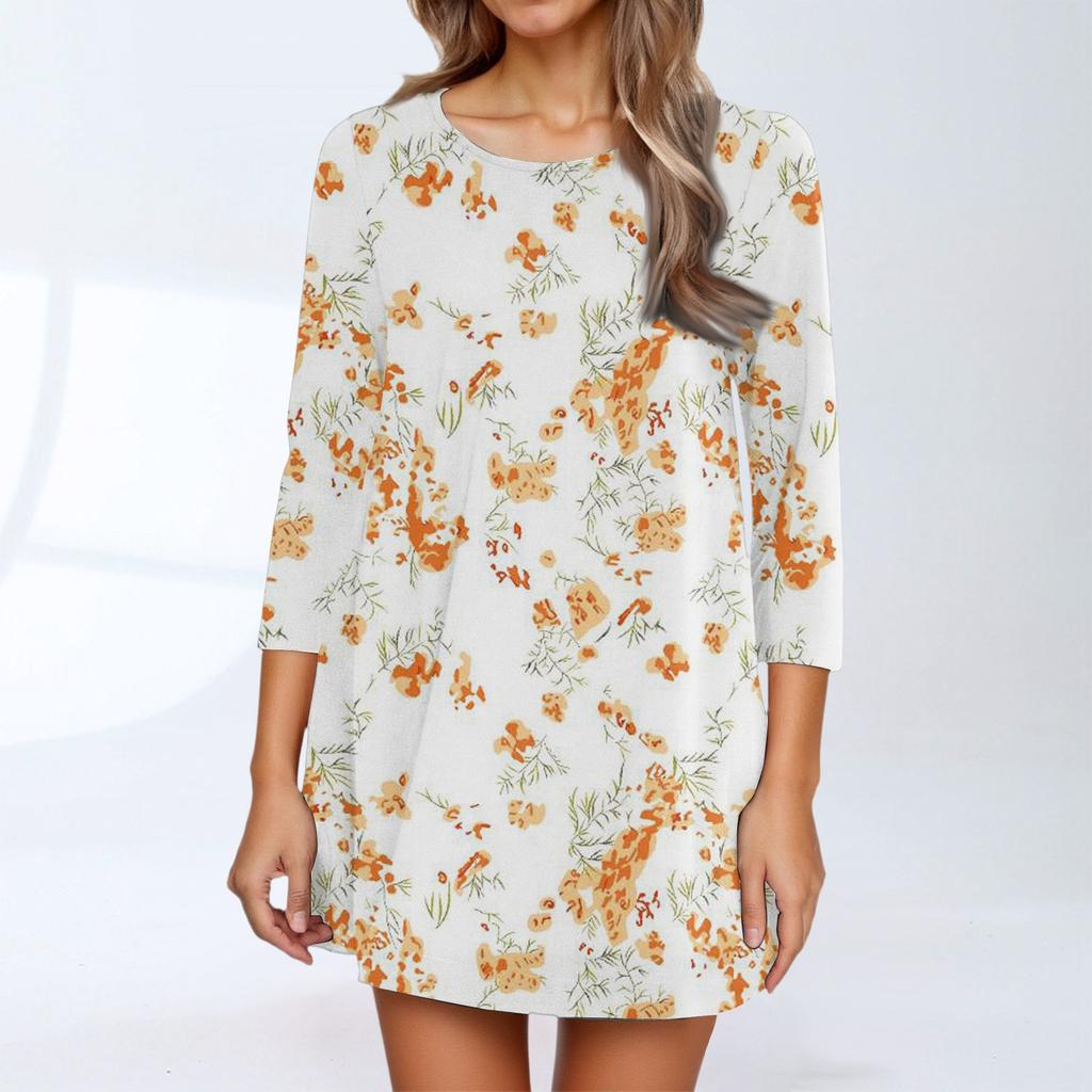 Dammode Casual Trekvartsärm Rundhalsad Topp