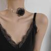 Romantic Pearl Choker Camellia Necklace Black White Summer Clavicle Chain