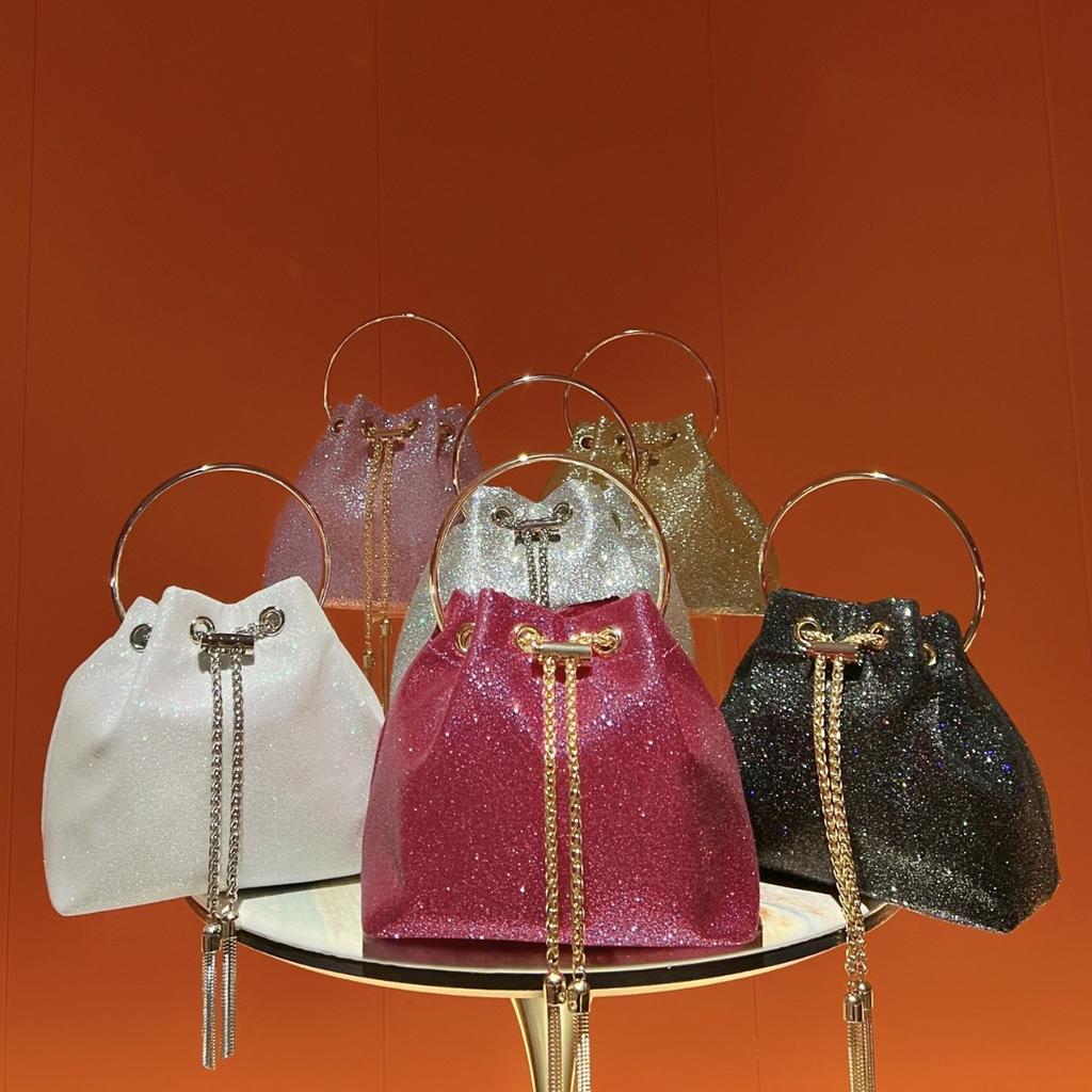 High-end, Shiny Handbag, Exquisite Dinner Bag, French Bucket Bag, Luxurious Chain Bag for Women Casually