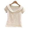 Design-Sinn Puppenkragen Einfaches Kurzarm-T-Shirt Damen Schlank Skinny Sommer Kurz Skinny Spice Girl Tiefer Ausschnitt Top