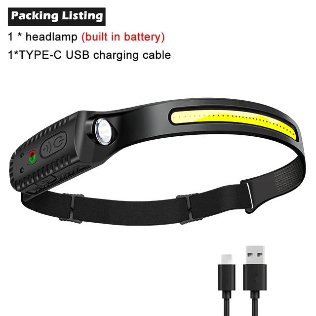 Powerful Induction COB LED Headlamp Built-in Battery USB Rechargeable  Head Torch Outdoor Waterproof Camping Fishing Headlight