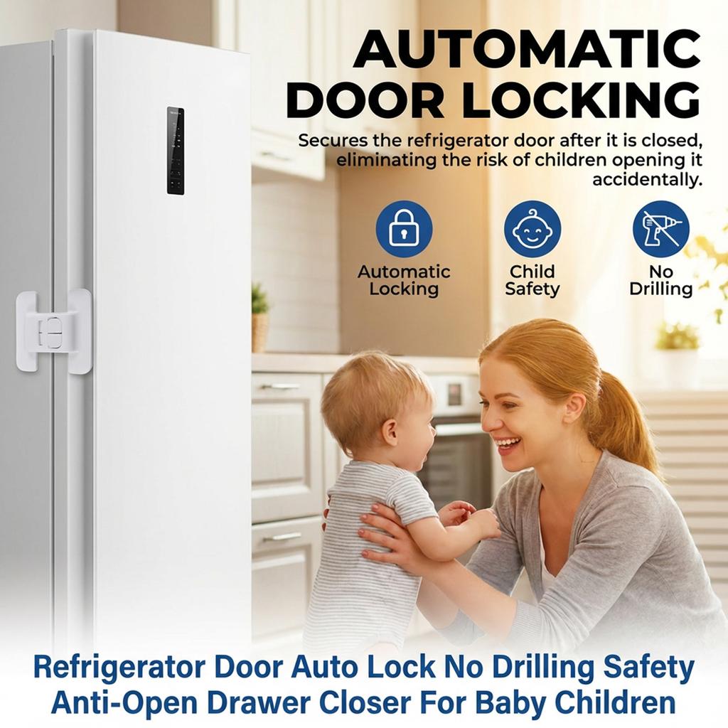 Refrigerator Door Auto Lock Safety Drawer Closer Baby Proofing ABS Material Anti-Open Drawer Closer For Baby Children Protection