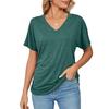 Summer New Casual V-neck Pullover Solid Color Loose T-shirt Women's Top  European American