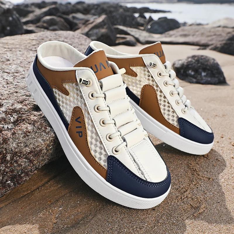 Summer Men Half Slippers Comfortable Walking Sneakers Breathable Lightweight Man Casual Shoes Non-slip Flats Lazy Shoes