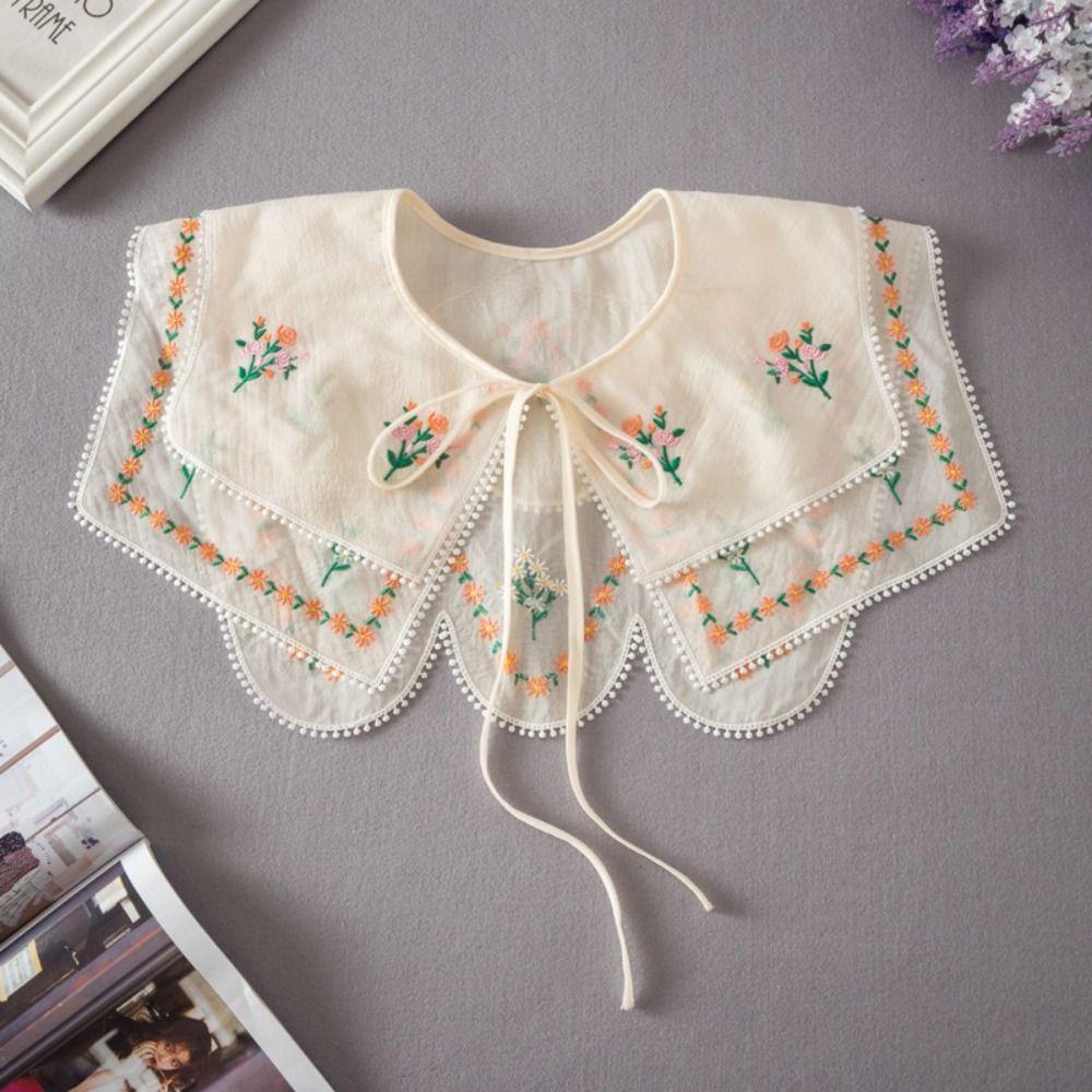 Cape Lace Blouse False Collars Embroidery Small Shawl Sweet Flower Scarves Scarf Accessories