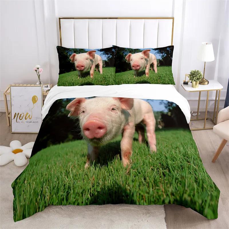 Pig Duvet Cover 3Pcs Lovely Animal Printed Bedding Set Cute Pet Comforter Cover King For Kids Boys Girl Children Bedroom Decor