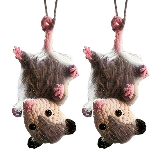 2D Flat Acrylic Opossum Car Rear Mirror Charm Cute Animal Christmas Tree Hanging Ornament