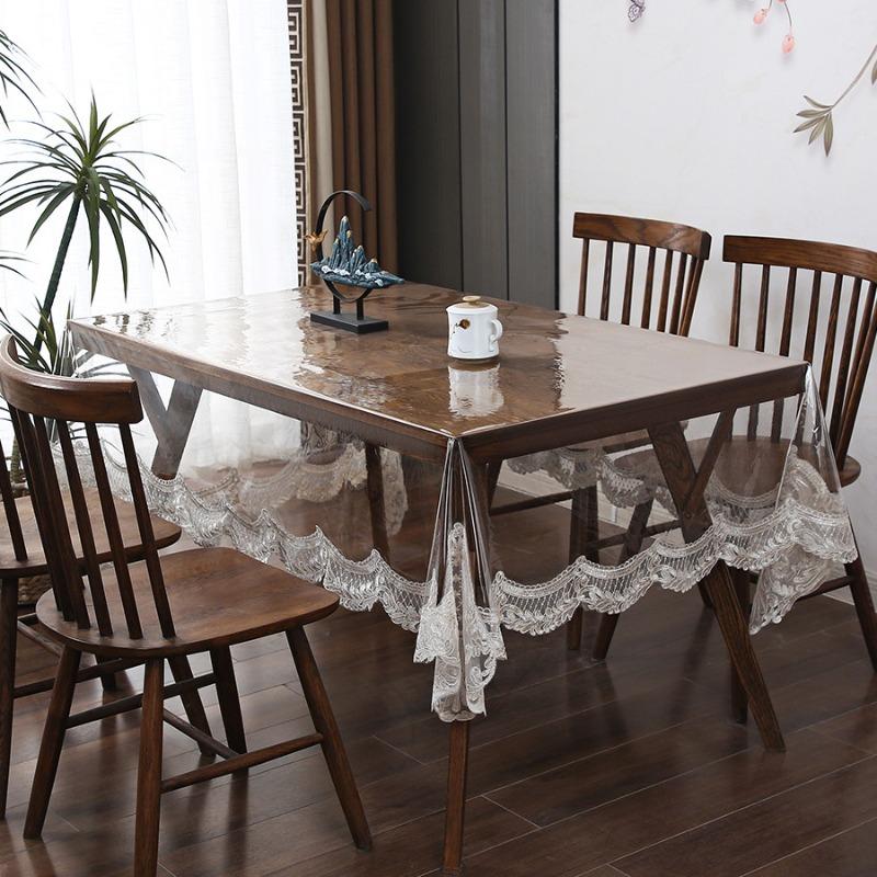 Modern Simple Transparent Lace Tablecloth Waterproof Oil and Scald Resistant Dining Desk Mat Decoration of High End Restaurant