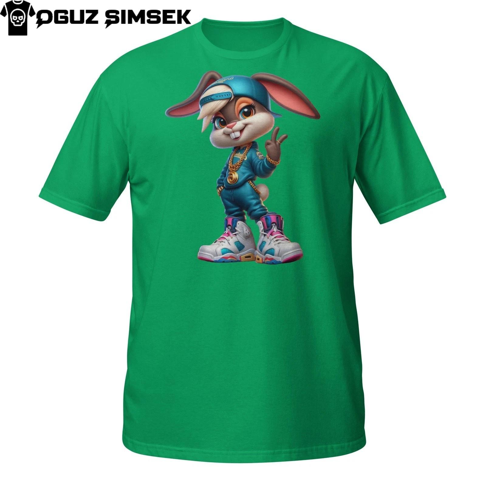 Cool Bunny T-Shirt Mens Womens Tees Top – Hip Hop Cartoon Rabbit in Blue Streetwear S