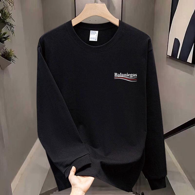 Threaded Cuffs Long Sleeves Trendy Brand Pure Cotton Men'S Bottom Shirt T-Shirt Trendy Crew Neck Men'S And Women'S Versatile Top