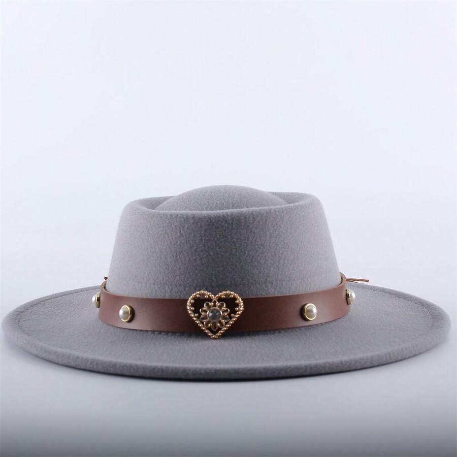 Vintage Western Wide Brim Felt Fedora Hat With Decorative Band For Women And Men
