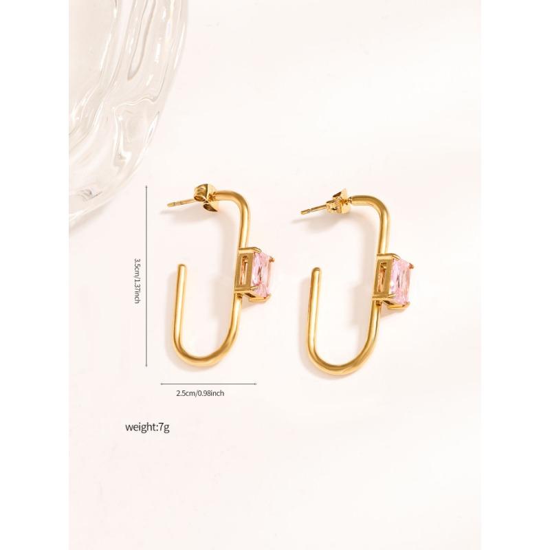 Women Minimalist Fashion Geometric Zircon Inlaid Stainless Steel Earrings