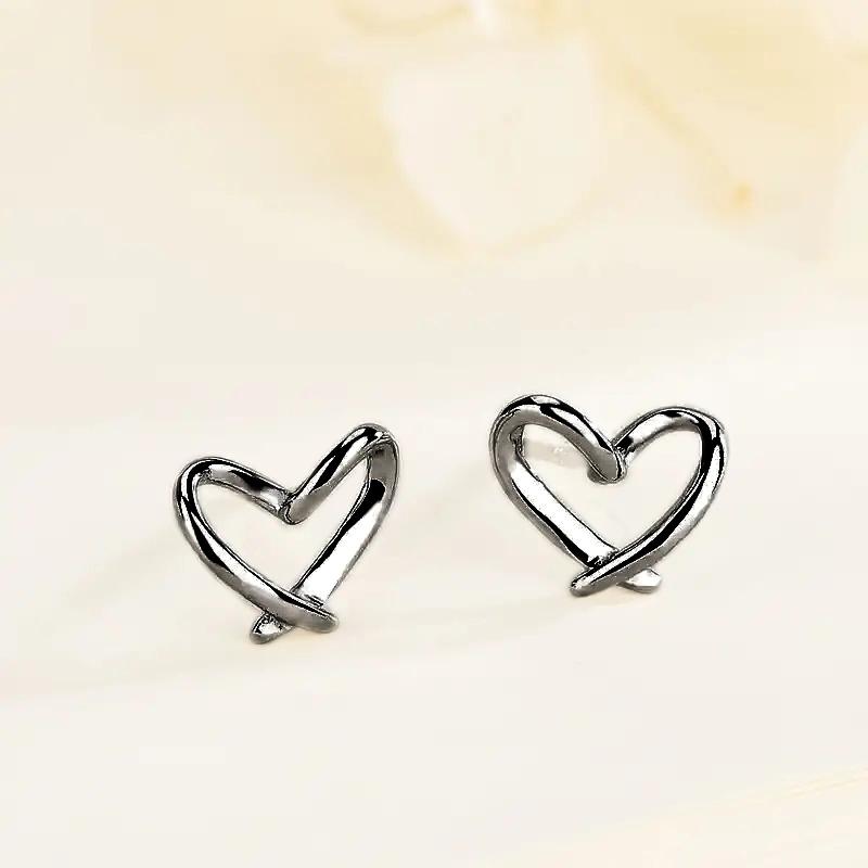 Huitan Simple Stylish Heart Stud Earrings for Girls Minimalist Hollow Love Earrings Gift Daily Wear Fashion Versatile