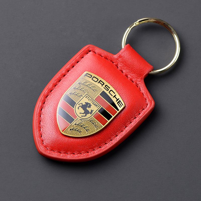 Kožený kľúčenka s emblémom Car Shield, kľúčenka z uhlíkových vlákien pre Porsche 911 718 Taycan Panamera Cayenne Macan Boxster Cayman Pajun