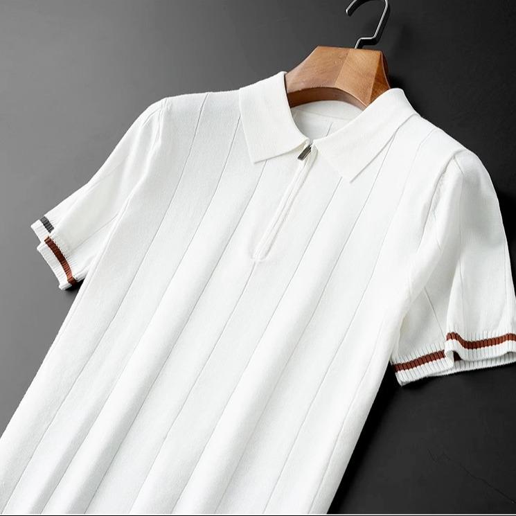 

Мужская модная рубашка-поло в корейском стиле с коротким рукавом и полумолнией M белый