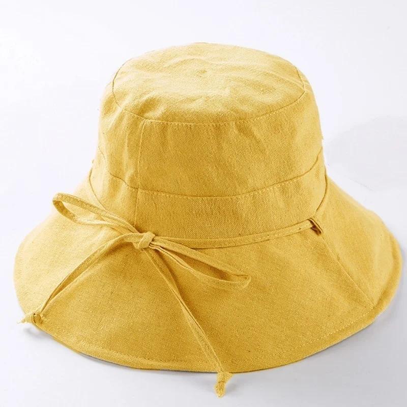 

Летняя женская шляпа рыбака из японского хлопка и льна, складной уличный солнцезащитный козырек с широкими полями Yellow