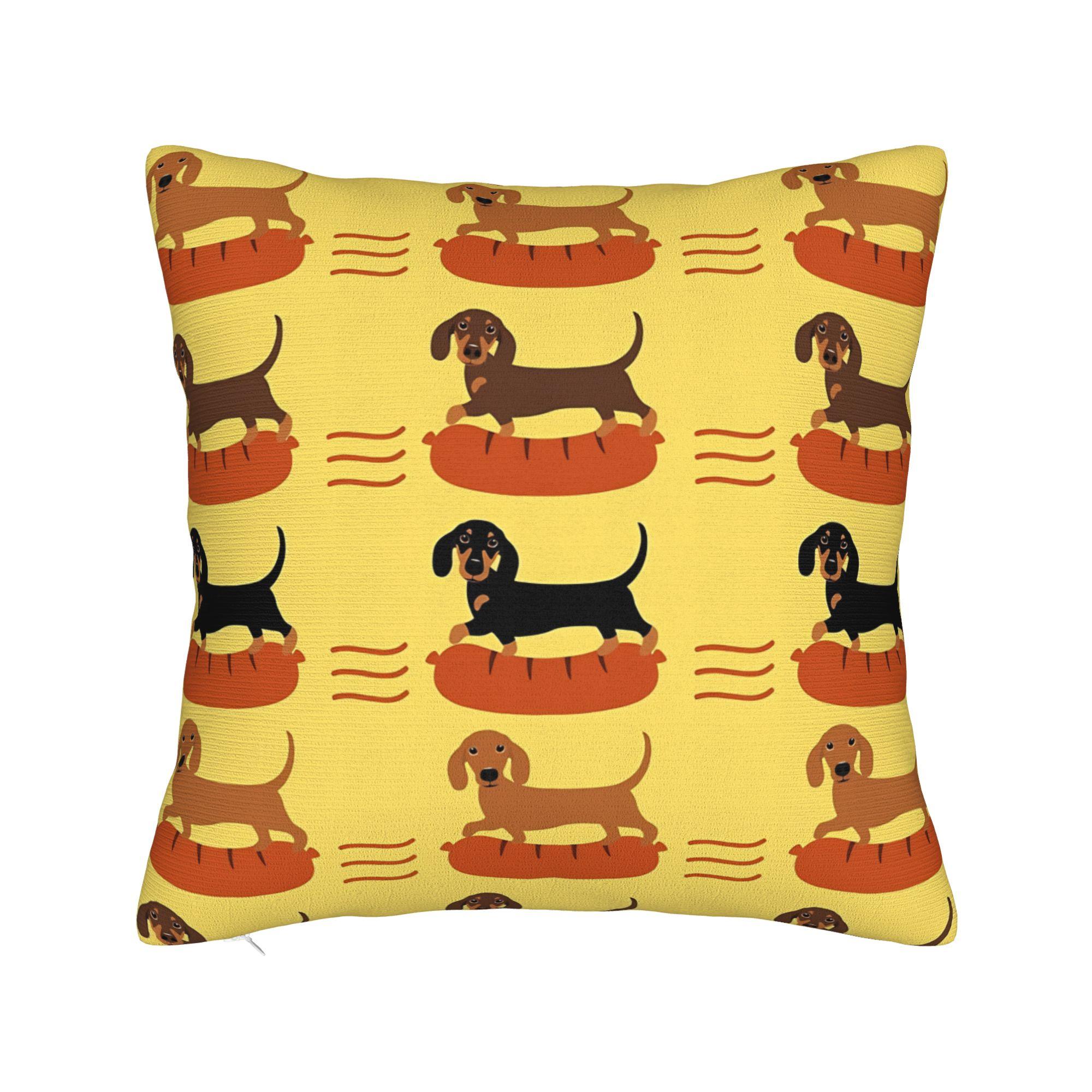 

Dachshund Dogs and Flowers Pillowcases Funny Pillow Case For Office Car Home Decor Soft Pillow Cover 30x30CM(12x12in)