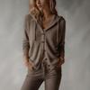 Women's Hooded Knit Cardigan Color Loose Fit Lightweight Outerwear Top for Casual Everyday Wear