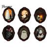 Indoor Halloween Theme Decorations Wooden Refrigerator Magnets, Vintage Gothic Oval Frame Fridge Magnets with Witch Retro Picture Decor Ghost