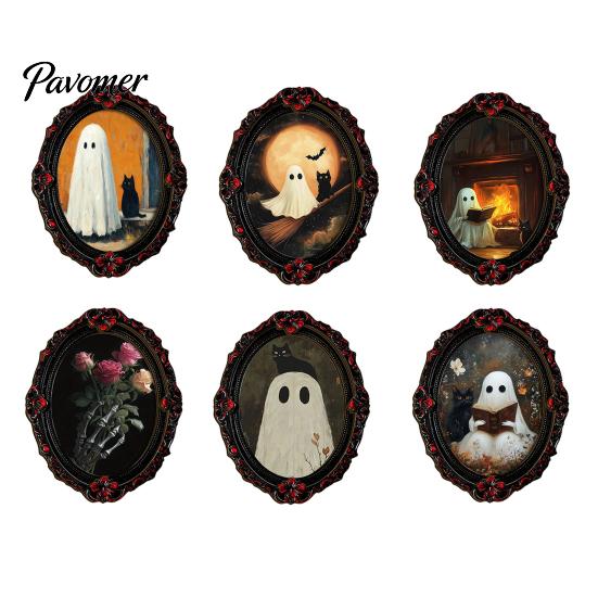 Indoor Halloween Theme Decorations Wooden Refrigerator Magnets, Vintage Gothic Oval Frame Fridge Magnets with Witch Retro Picture Decor Ghost