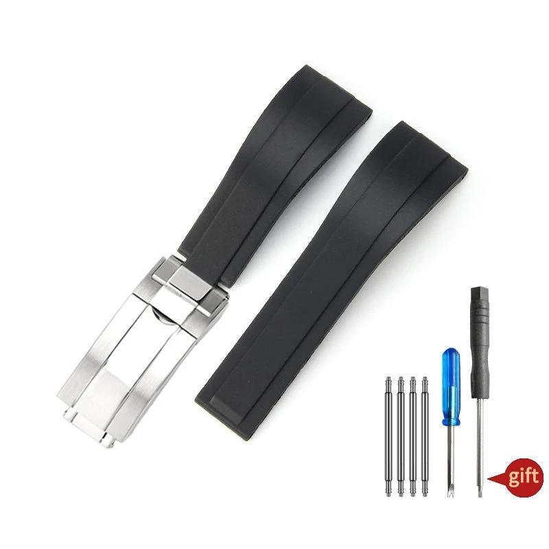 Nature Soft Silicone Rubber Men 20mm Watchband For Rolex Watch Strap Daytona Submariner GMT OYSTERFLEX Bracelet Folding Buckle
