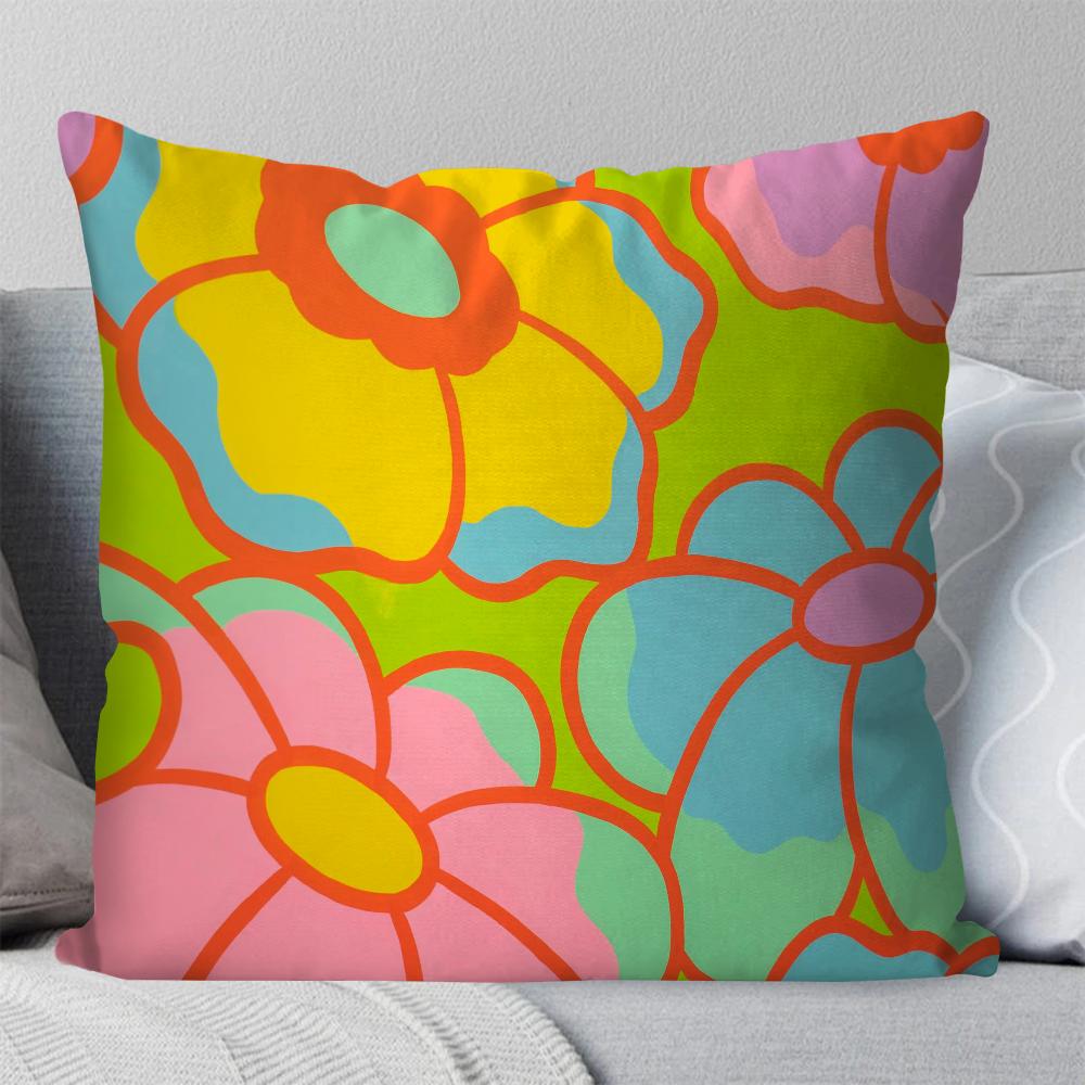 Colorful Flowers Pillow Case Square Pillow Bedroom Sofa Leisure Comfort Cushion Car Living Room Home Decoration 40X40