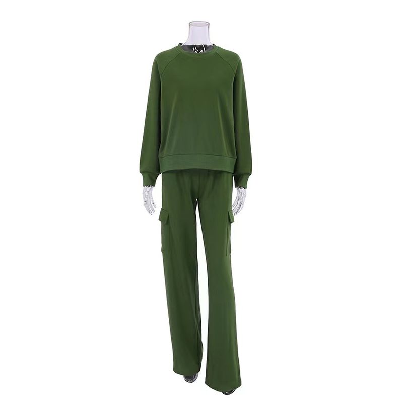 

Модный ветер Модный свободный топ Брюки Повседневный спортивный костюм из двух частей Свободный топ и брюки Green L