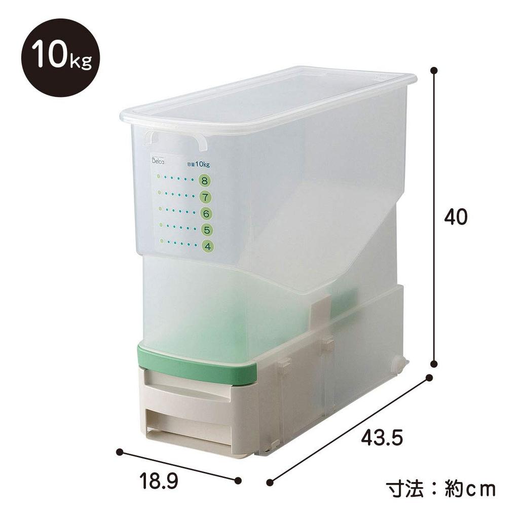 Belca Made In Japan Rice Washable Measuring Rice Capacity Width X Depth X Height Rice Comes with Roller Bin, Pot, 10kg, 18.9 43.5 40cm, Clear,