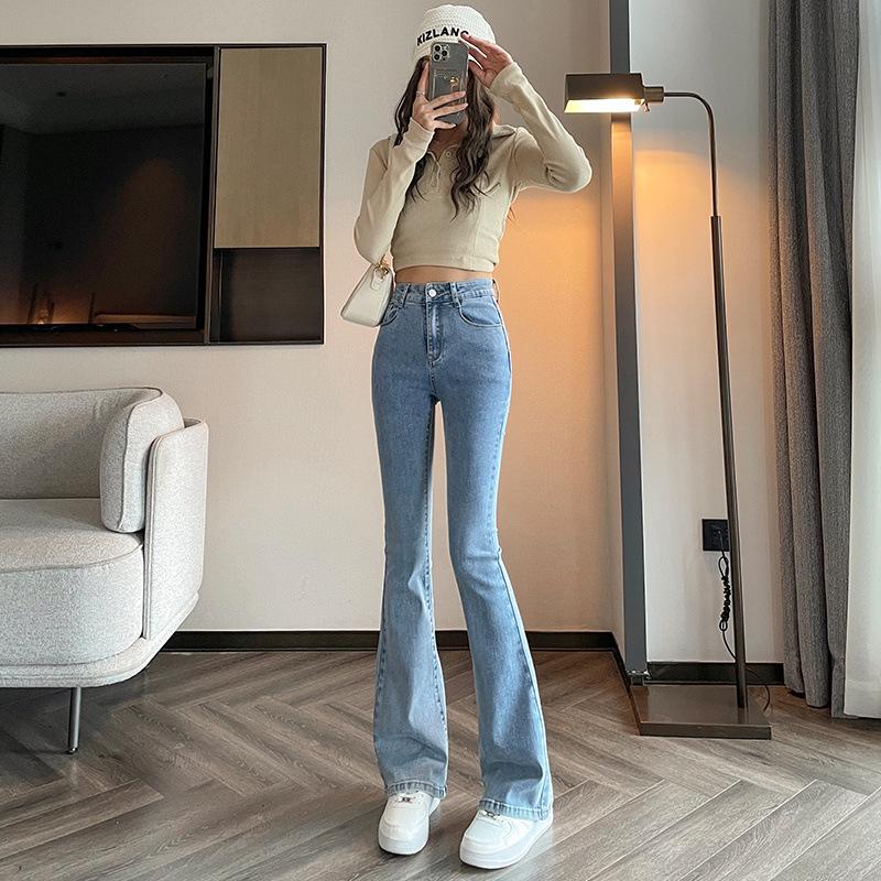 Women s Blue-Gray High-Waisted Micro-Flare Jeans - 2026 Spring/Autumn Elastic Fit Flare Pants S (recommended 80-90 pounds)