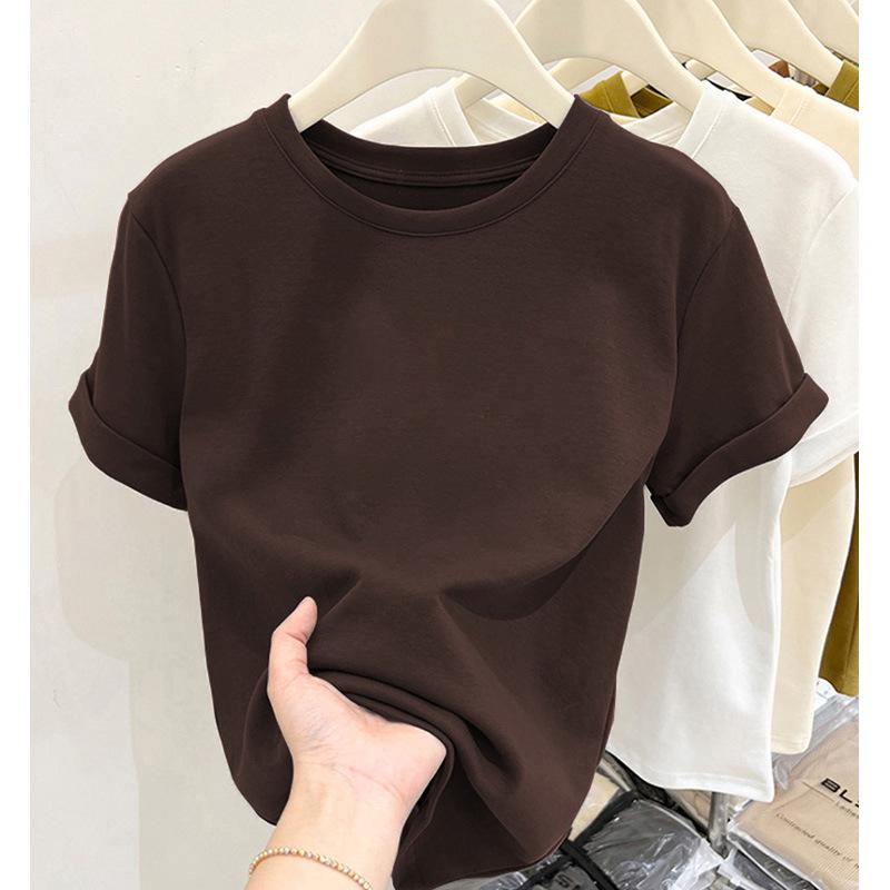 Women's Crimson Brushed Short-Sleeve Round Neck T-Shirt, Thicker Style For All Seasons