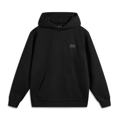 Li Ning Sportmode Serie Antistatisch Antibakteriell Warmes Fleece Logo Hoodie Unisex Hoodies Schwarz AWDUE95-2