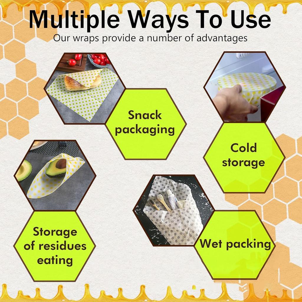 Beeswax Food Wraps Roll Reusable Beeswax Eco-Friendly Sustainable Food Storage Wrap for Sandwich Cheese Fruit Bread Snacks