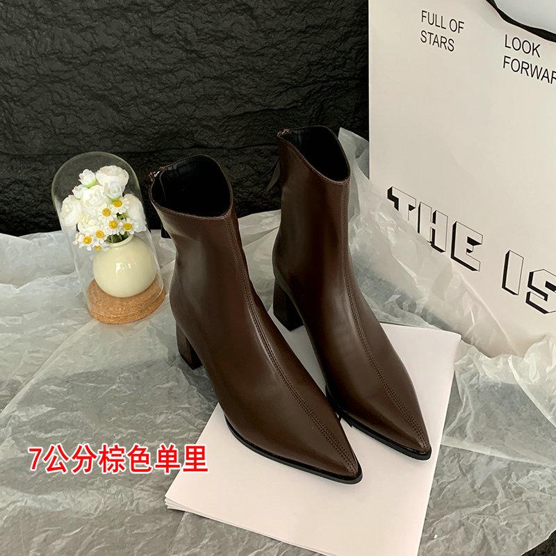 Thick heel square head short boots women's fat mm high heel elastic thin boots thick legs big tube circumference large size women's shoes