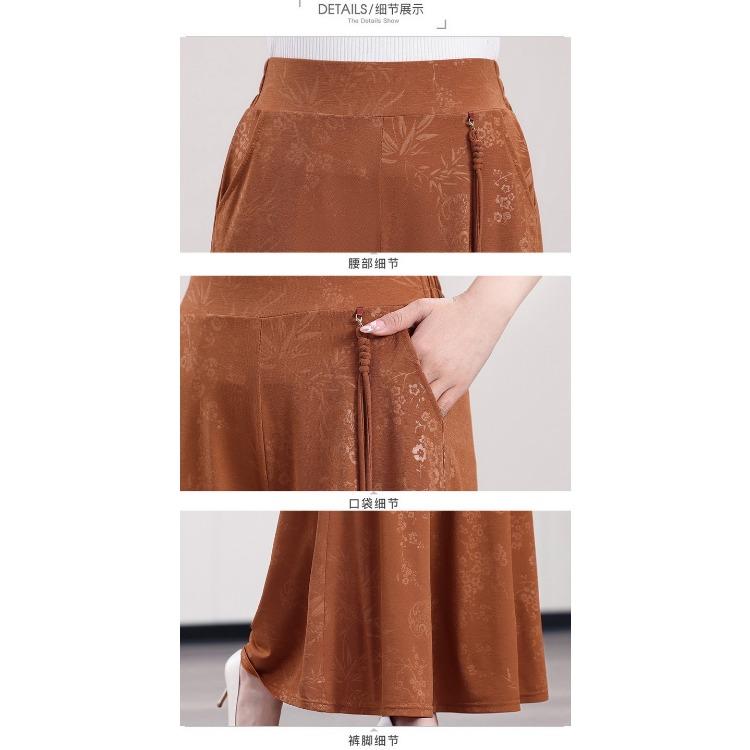 Middle Aged and Elderly Women's Wide Leg Pants Summer Loose Chinese Style Pants Retro Printed Skirt Pants