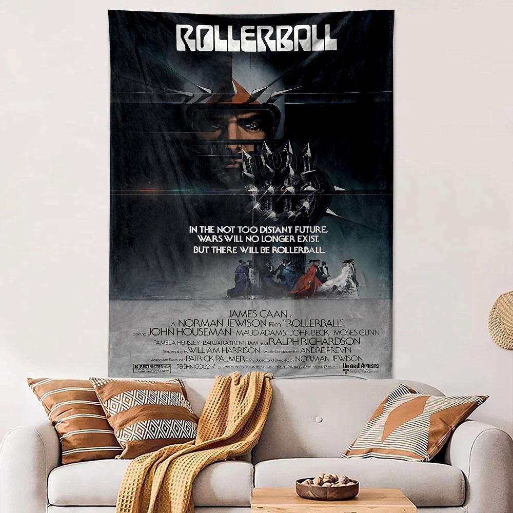 Rollerball Movie Tapestry Wall Hanging, Futuristic Sport Film Art, Retro Sci-Fi Wall Decor for Bedroom Man Cave
