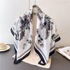 Flower Painting Imitation Silk Large Square Scarf Retro Printing Shawl Neck Silk Scarf Herringbone Women'S Scarf Headscarf