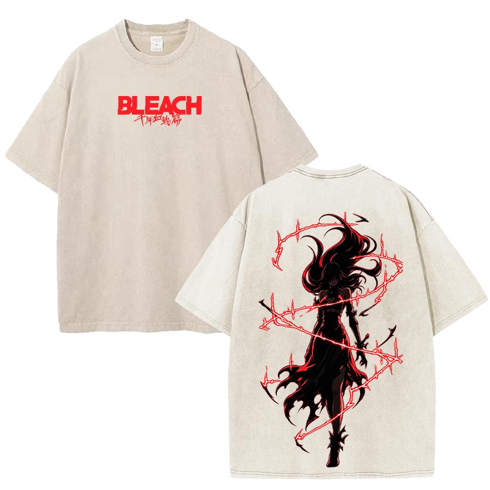 BLEACH Anime Orihime Inoue T-shirt Fashion Vintage Washed Oversized T Shirt Men Women Clothing Short Sleeve 100% Cotton Tee Top