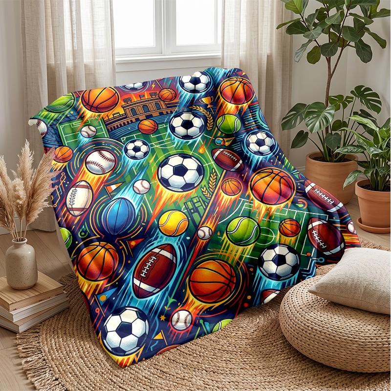 Sports Ball Festival Theme Blanket Lightweight Warm Flannel Blanket Decorative Throw Blanket for Home Decoration
