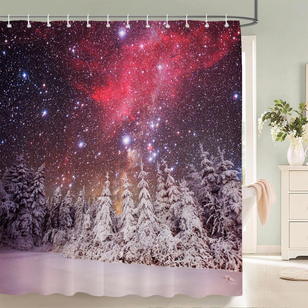 1 szt. Zimowy krajobraz Zasłona prysznicowa Scena śnieżna Drukowana Zasłona łazienkowa Tkanina poliestrowa Wodoodporna Zasłona do dekoracji domu