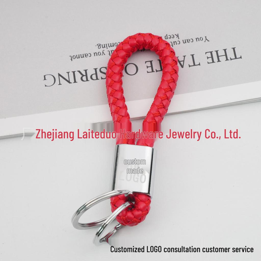 Universal Woven Leather Car Keychain with Double Rings