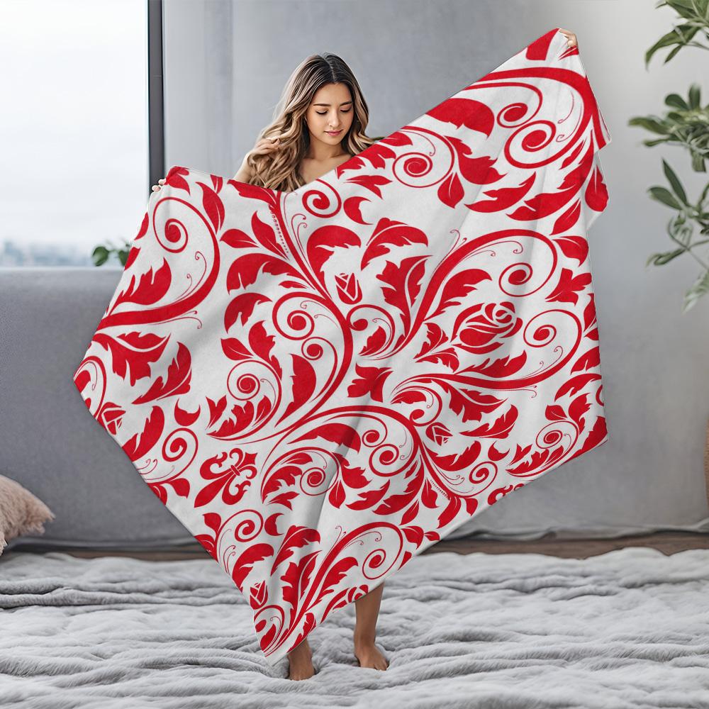 Red Floral Pattern Blanket Decorative Bedspread Luxury Soft Fleece Throw Blanket Sofa Cover Christmas Gift Home Decor