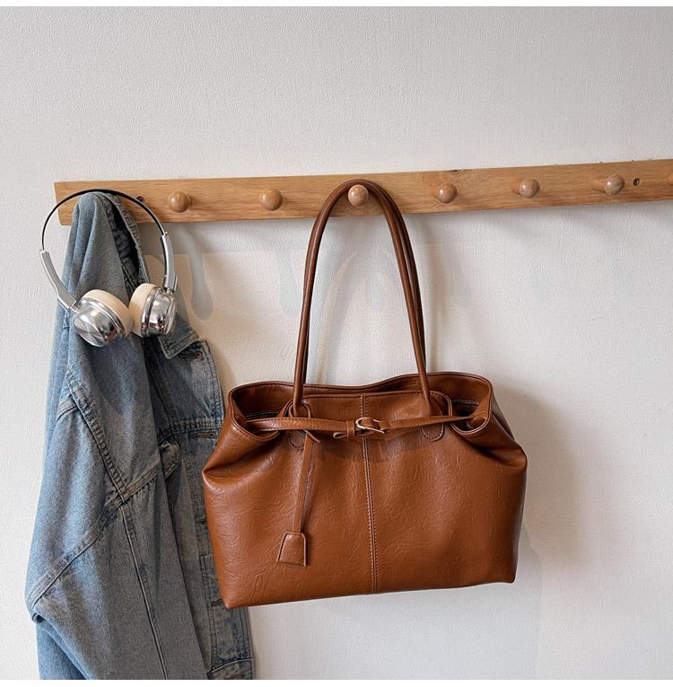 PU Solid Color Large Capacity Shoulder Bags Hasp Sewing Women's Bags 2026  Temperament Versatile Women's Handbags