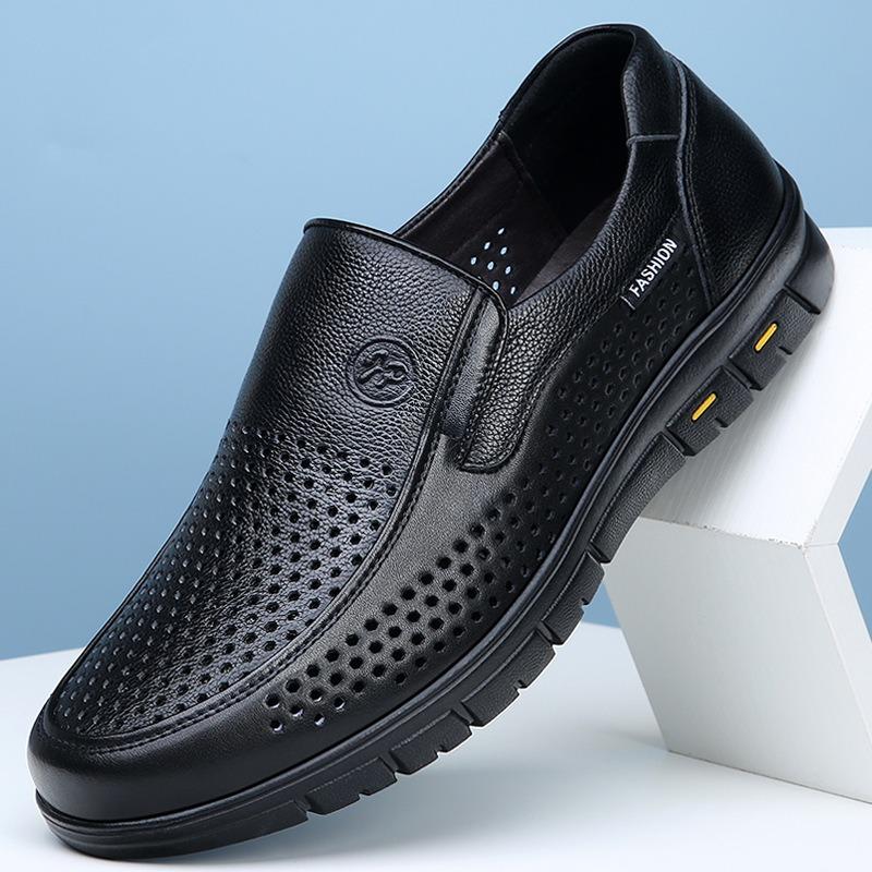 Men's shoes summer soft-soled breathable hollow dress cool leather shoes men's genuine leather business leisure hole middle old dad shoes