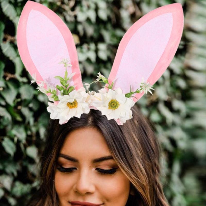 Roleplay Bunnies Girl Headband with Flower Designs Anime Headband Easter Cosplay Headdress Festival Dressingup Accessory