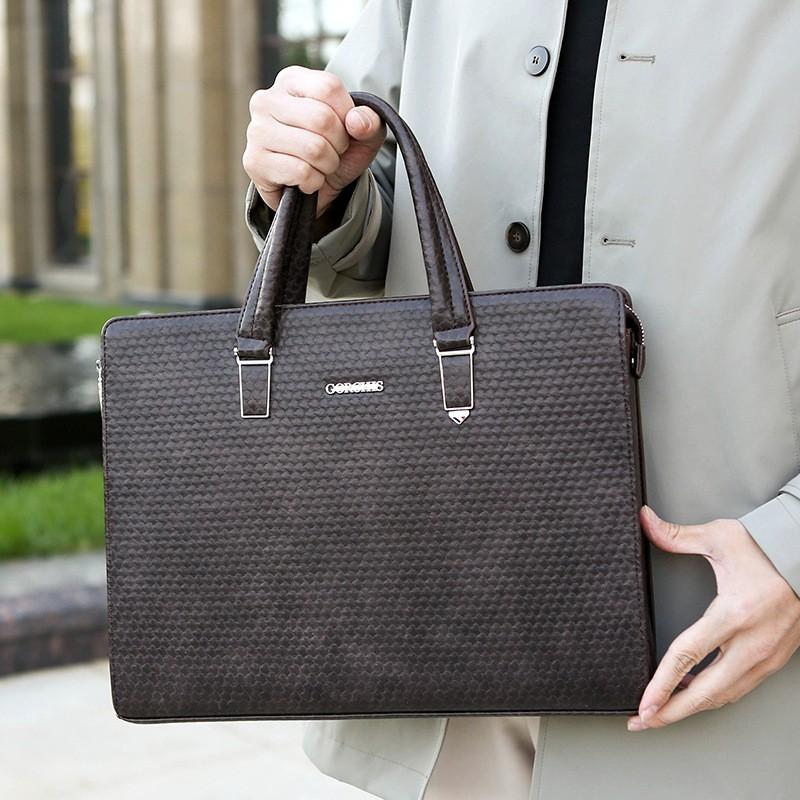 Large Capacity Business Briefcase Men With Password Lock 14-inch Laptop Compatible PU Leather Messenger Bag Commute
